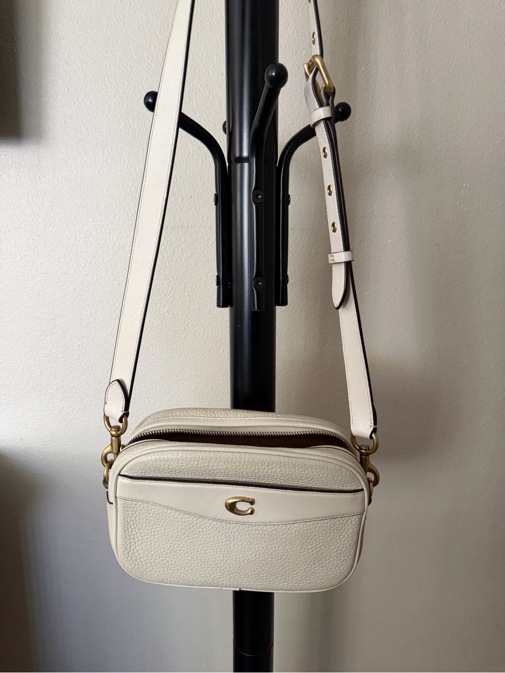 Coach Chalk Pebbled Leather Crossbody Camera Bag with Gold Hardware